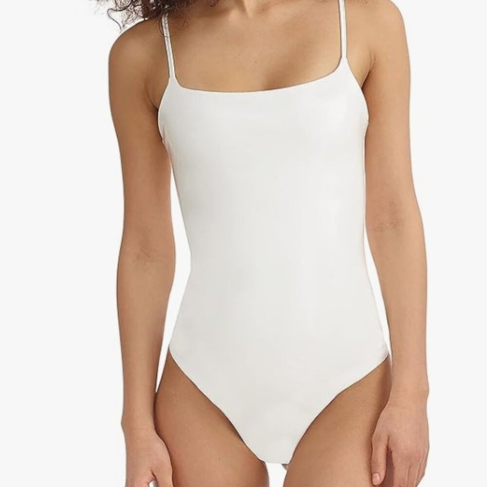 Commando Faux Patent Leather Camisole Bodysuit in White